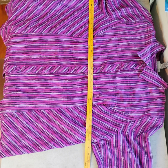 Catherines Metallic Purple Striped Roll Tab Button Down Shirt Plus Size 2X - Picture 8 of 9